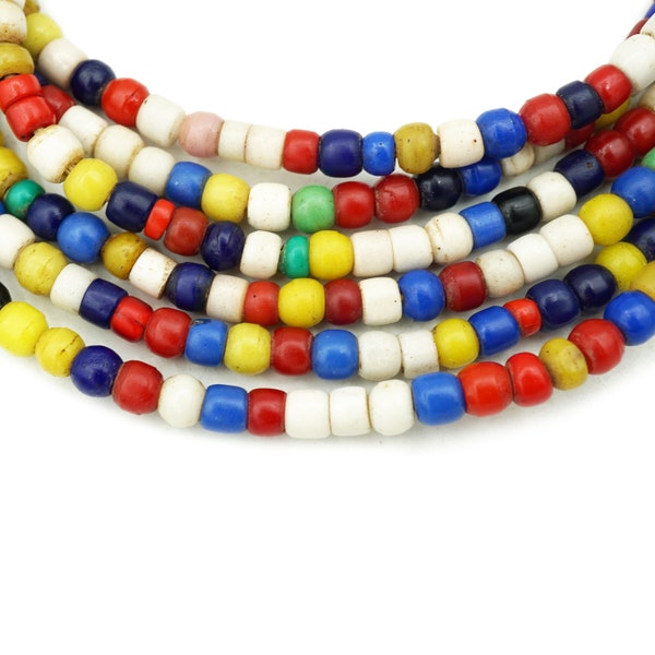 Turkana Maasai Vintage Beads from Kenya in Mixed colors (5-6mm) Full Strand Vintage African Trade Beads (1881F052) Old Tribal Rustic Beads