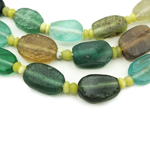 Afghani Ancient Roman Glass Oval Coin Beads (8-12mm) 15.5&quot; Full Strand Old Recycled Roman Glass Beads from Afghanistan (2204F579) Rustic
