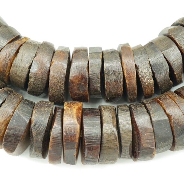 Perles d’os africaines brunes (19-20mm) Grandes tranches faites à la main au Kenya Tribal Boho - Déclaration Perles d’espacement africaines en gros (1535F128) Heishi