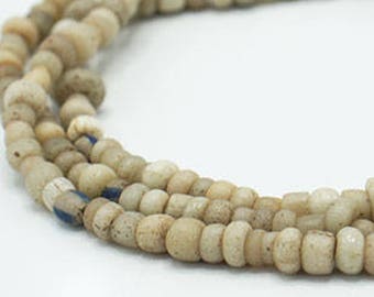 Ancient Excavated Djenne Beads from Mali, Africa - Ancient Roman Glass - White and Cream Antique Trade Beads - Circa 1600s (118A015) Rustic