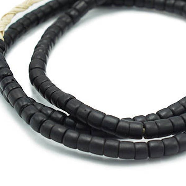 Vintage Matte Charcoal Black Kenya Turkana and Maasai Beads (5mm) - African Trade Beads - Old Tribal Glass Beads (53F374) Rustic