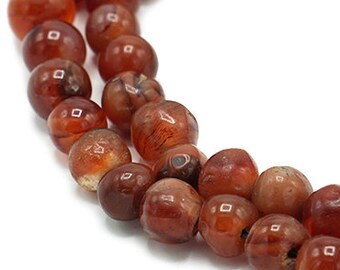 Perline di pietra corniola del Mali vintage (5-7 mm) - Perline di pietra africana - Perline di pietra corniola antica fatte a mano e lucidate a mano (330A578)