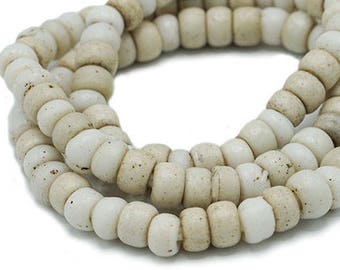White Padre African Trade Beads - Over 100 years old - Antique Ethiopian Tribal Beads - Wholesale African Glass - 1800s (145F513) White