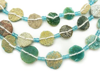 SMALL Afghan Ancient Roman Glass Beads (6-13mm) Coin Shaped Center Drilled Recycled Roman Glass Beads Afghanistan (2307A842) Rustic
