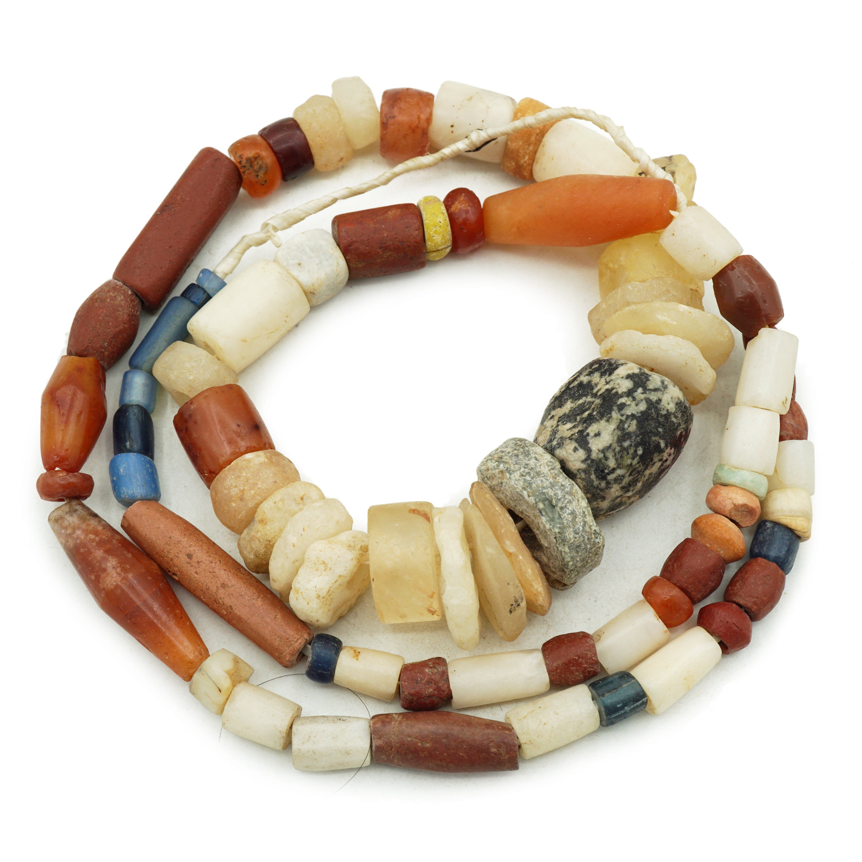 Ancient Mix of Excavated Carnelian, Quartz Stone & Roman Glass Beads from Mali (5-18mm) Rustic African Tribal Trade Beads (2421D059) African