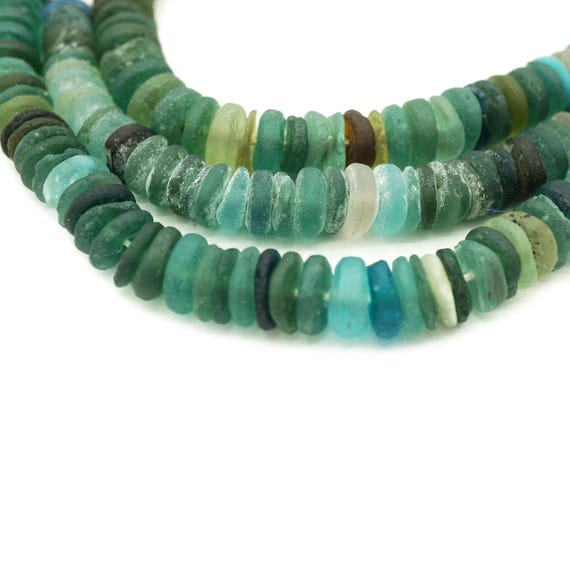Large Afghan Ancient Roman Glass Sliced Heishi Beads (8-10mm) Full Strand Recycled Roman Glass Beads from Afghanistan (2203F856) Rustic