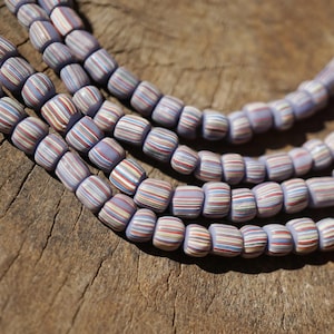 Lavender Purple with Stripes Java Glass Beads (4-6mm) Artisan Made Organic Shaped Round Beads (3128A278) Indonesian