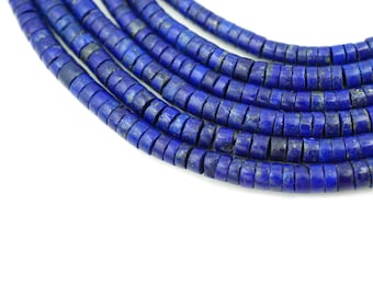 Cuentas Heishi afganas de lapislázuli de alta calidad (3,5-4 mm) Cilíndricas Pequeñas Gema de lapislázuli auténtico Heishi fabricadas en Afganistán (2111F502) Heishi