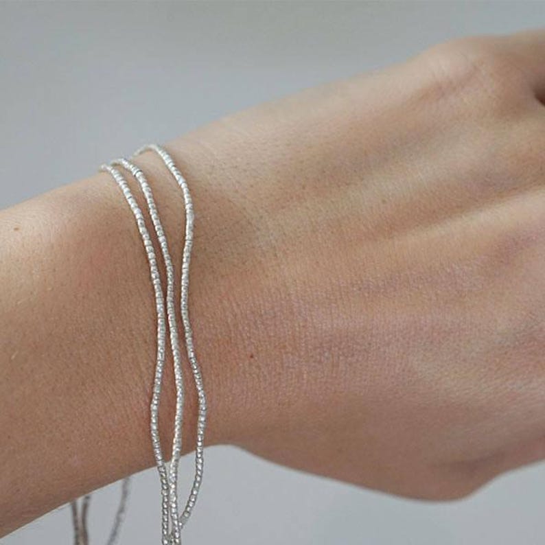 Tiny Handmade Heishi Ethiopian Beads (1.5mm) - Recycled Metal Hand-forged African Beads - Upcycled - Tribal Trade Beads (85F052) Silver image 4