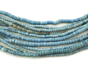 5 Strands of TINY African Ghana Glass beads (1.5-2.5mm) Mixed Tonal Soft Chambray Blues Vintage Trade Beads (2447A515) Venetian