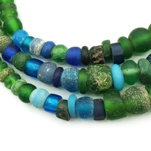 LONG 34&quot; Strand Rare Antique Green Dutch Dogon Glass Beads from Mali (7-12mm) Old Tribal African Trade Beads (2472A021) African