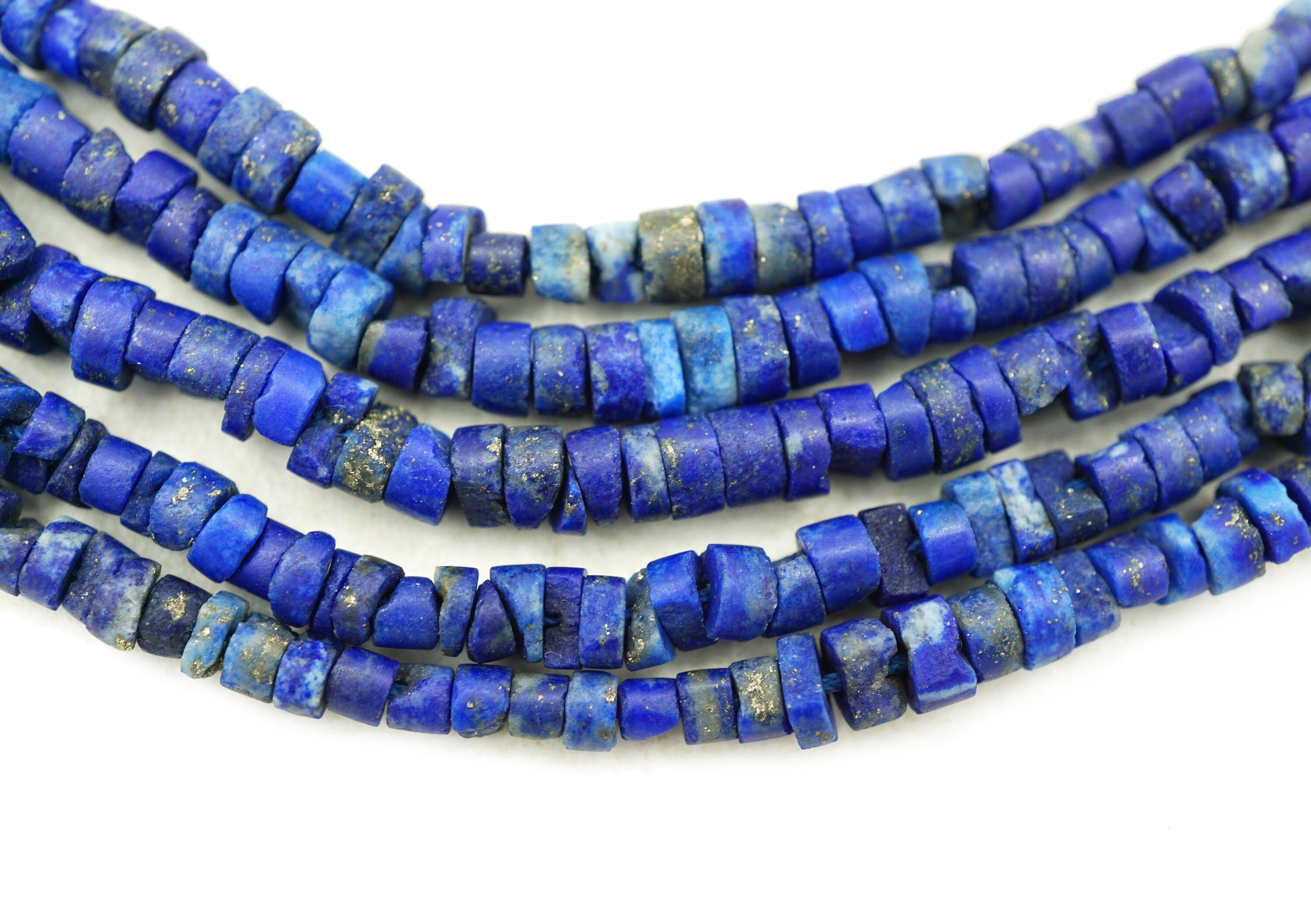 Perles Afghanes Lapis-Lazuli Tranche Lisse - Collier 7 Brins - 149 Carats