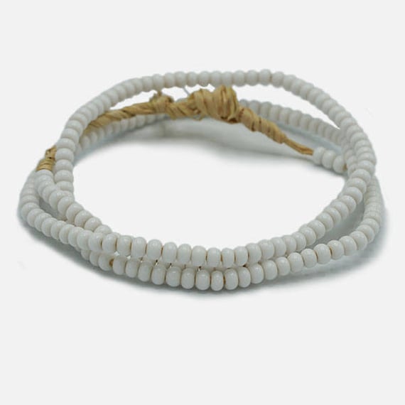 White Ghana Glass Beads 4mm African Seed 25 Inch Strand Handmade