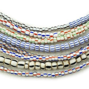 4 Strands of Mixed Striped African Ghana Glass beads (2.5-4mm) Mixed Striped Tribal Vintage Trade Beads (2626H215) Venetian
