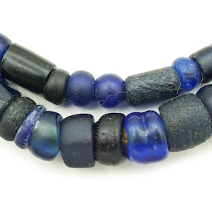 Antique Dark Blue Dutch Dogon Glass Beads 32&quot; Strand from Mali (9-18mm) Old Excavated Large Tribal African Beads (2323F560) Rustic
