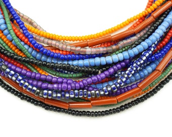 10 Strands of TINY Mixed Colors African Ghana Glass beads (1-3mm) Multi Colors Tribal Beads - Vintage Trade Beads (2373F015) Venetian