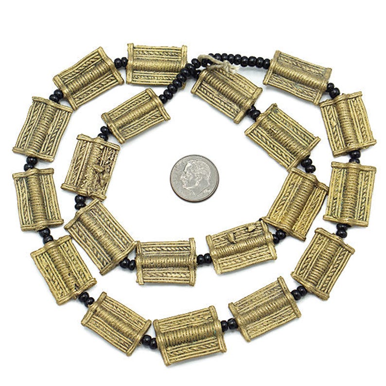 17x24mm 260-IVC-MET Handmade Metalwork - Ivory Coast African Trade Beads 22 Brass Baule Beads Rectangular Fair Trade Wholesale