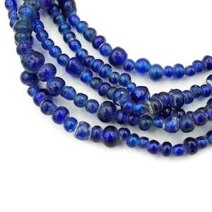 Antique Blue Handmade Glass Venetian Beads (5-6mm) Vintage Venetian African Lampwork Trade Beads - Tonal Royal Blue (1974F542) Rustic