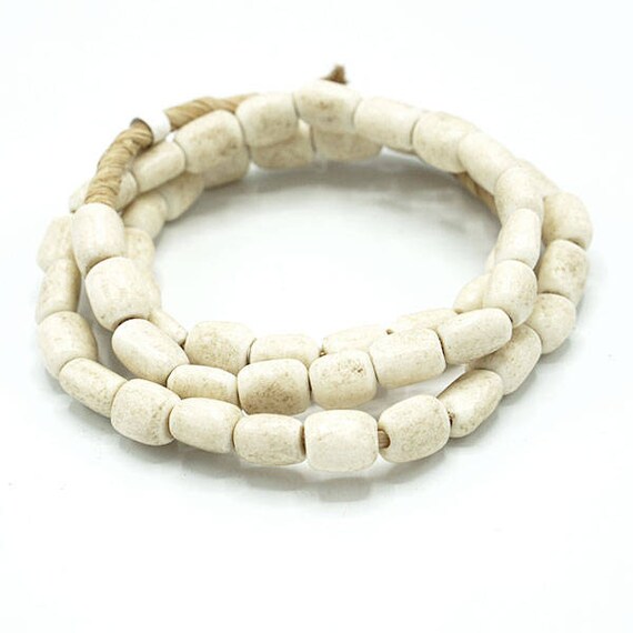 Small Natural White Bone Beads Made In Kenya (9x12mm) African Tribal Beads - Fair Trade Jewelry Making Supplies - Wholesale Beads (153A486)