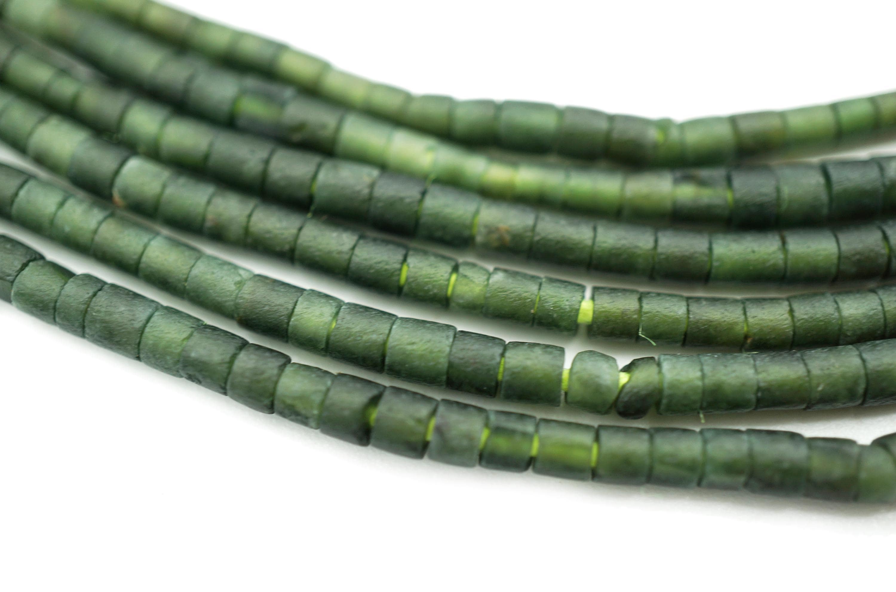 Green Jade Afghani Heishi Beads (3mm) Cylindrical Heishi Rustic Dark Green Jade Beads Made in Afghanistan Wholesale (1255A052) Jade