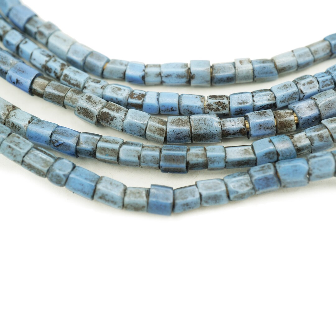 Antique Small Russian Blue African Beads 4-5mm Faceted Antiqued Vintage African Glass Trade ...