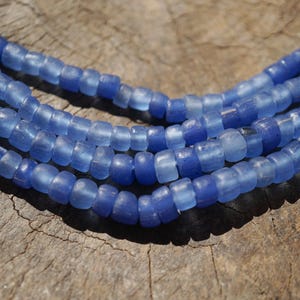 Transparent Tonal Blue Java Glass Beads (3-6mm) Artisan Made Organic Shaped Round Beads (3127A278) Indonesian