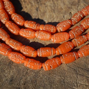 Orange Java Glass Beads (7x15mm) Artisan Made Organic Shaped Beads (3098A678) Indonesian