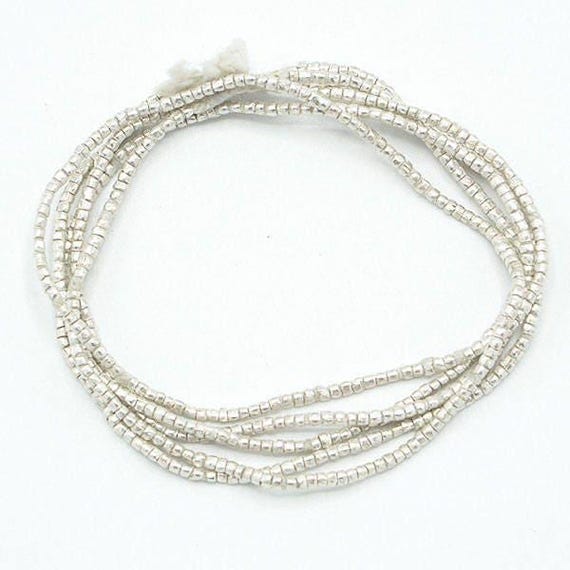 Tiny Handmade Heishi Ethiopian Beads (1.5mm) - Recycled Metal Hand-forged African Beads - Upcycled - Tribal Trade Beads (85F052) Silver