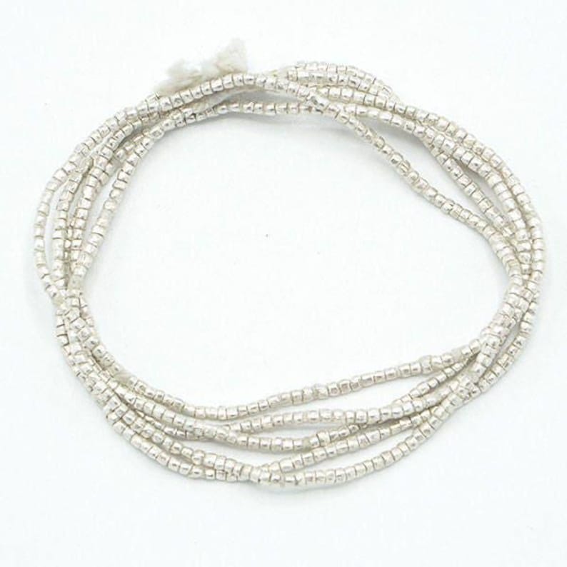 Tiny Handmade Heishi Ethiopian Beads (1.5mm) - Recycled Metal Hand-forged African Beads - Upcycled - Tribal Trade Beads (85F052) Silver image 1