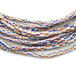 5 Strands of Mixed Red and Blue Striped African Ghana Glass beads (2.5-4mm) Mixed Striped Tribal Vintage Trade Beads (2576A515) Venetian