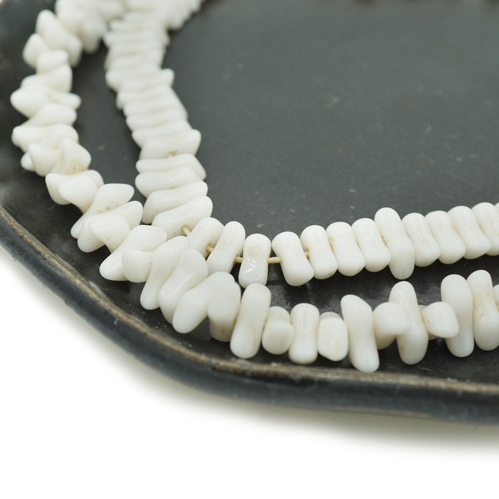 145 Vintage Stark White African Glass Beads (10mm) Antique Old Czech Tribal Glass Spacer Trade Beads - Unique Stick Shape (1169P110)