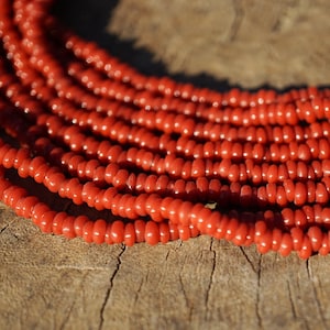 Small Red Java Glass Beads (3-4mm) Heishi Artisan Made Spacer Ring Beads (3106A215) Indonesian