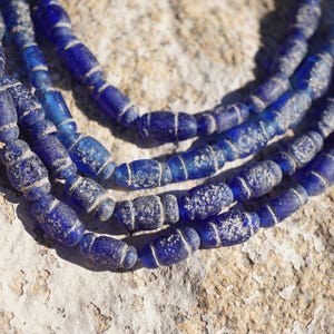 Cobalt Blue Java Glass Beads (7x15mm) Artisan Made Organic Shaped Beads (3097A678) Indonesian