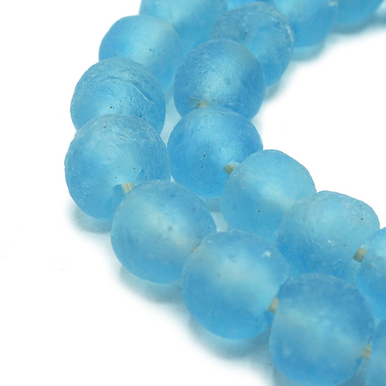African Ghana Blue Teal transparent matte recycled glass trade beads