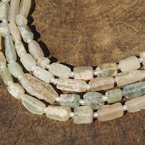 Old Afghan Ancient Roman Glass Beads (4-9mm) Rare Ice White & Aqua Recycled Old Salvaged Glass (3043A864) Rustic