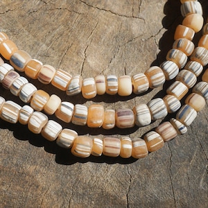 Earth Orange with Stripes Java Glass Beads (5-6mm) Artisan Made Organic Shaped Round Beads (2894A378) Indonesian