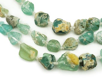 Afghan Ancient Roman Glass Beads (6-15mm) Unique Shaped Full 16" Strand Recycled Roman Glass Beads Afghanistan Wholesale (2301F216) Rustic