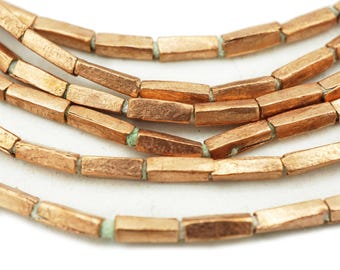 Small Copper Metal Rectangular Ethiopian Beads (2mm) Tiny Recycled Metal African Beads - Upcycled - Tribal Trade Beads (1747F361) African