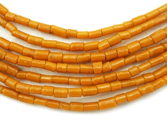 TINY Vintage Burnt Orange African Glass Tube Beads (3x6mm) Earthy Orange Glass Beads from Ghana African Trade Beads (2348F242) Rustic