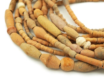 5 strands Old African Clay Beads (4-10mm) Large Terracotta Red - Natural Old Tribal African Clay Beads - Rustic Beads (2362F037) Clay