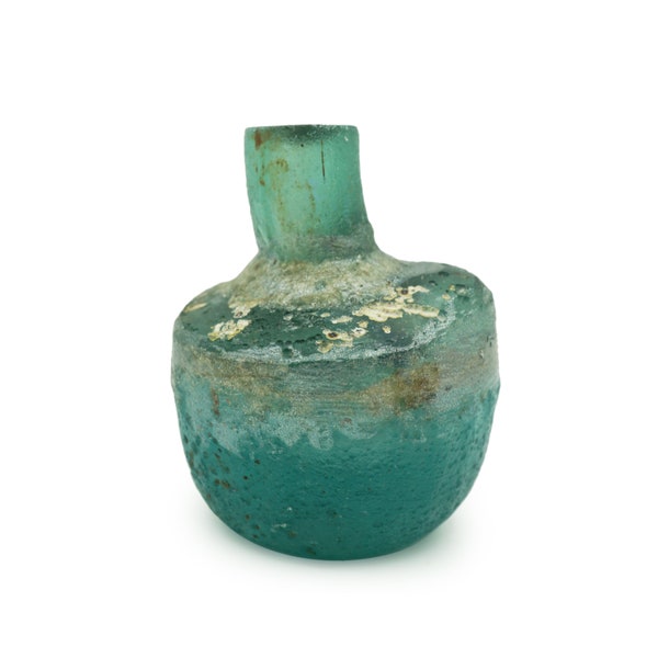 Afghani Ancient Roman Glass Bottle Vessel (1.75"x1.5") Recycled Roman Glass Perfume Vessel from Afghanistan Wholesale (2305B249) Bottle