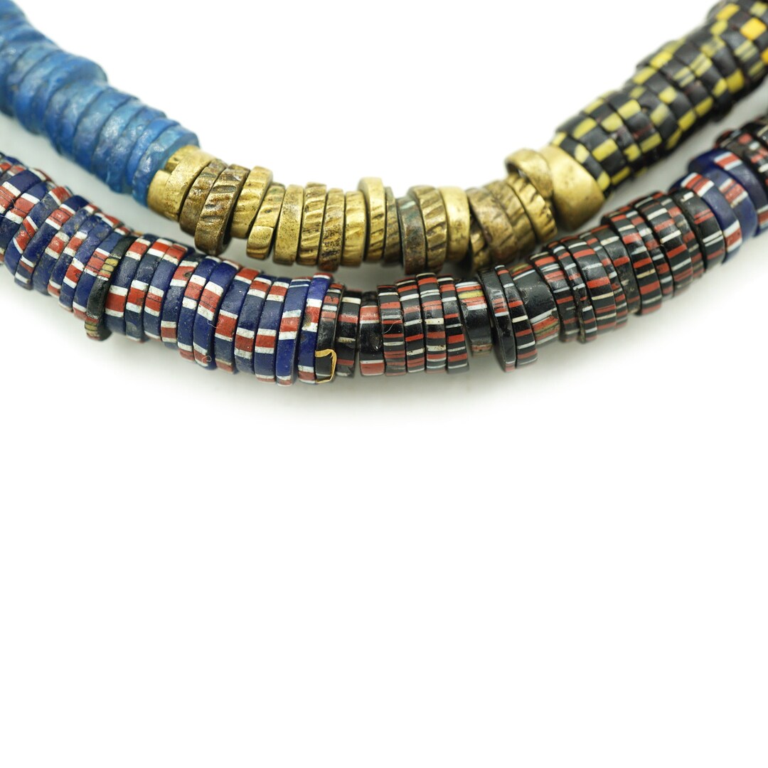 Collier Vintage Perles De Verre Multicouleurs Style Vénitien - Motif Chevron Bleu - Fait Main Népal - EAST OASIS