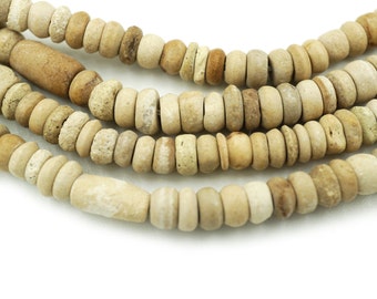 Afghani White Cream Stone Heishi Beads (4-5mm) Newly Made from Recycled Old Salvaged Mixed Desert Stones from Afghanistan (2278F284) Rustic