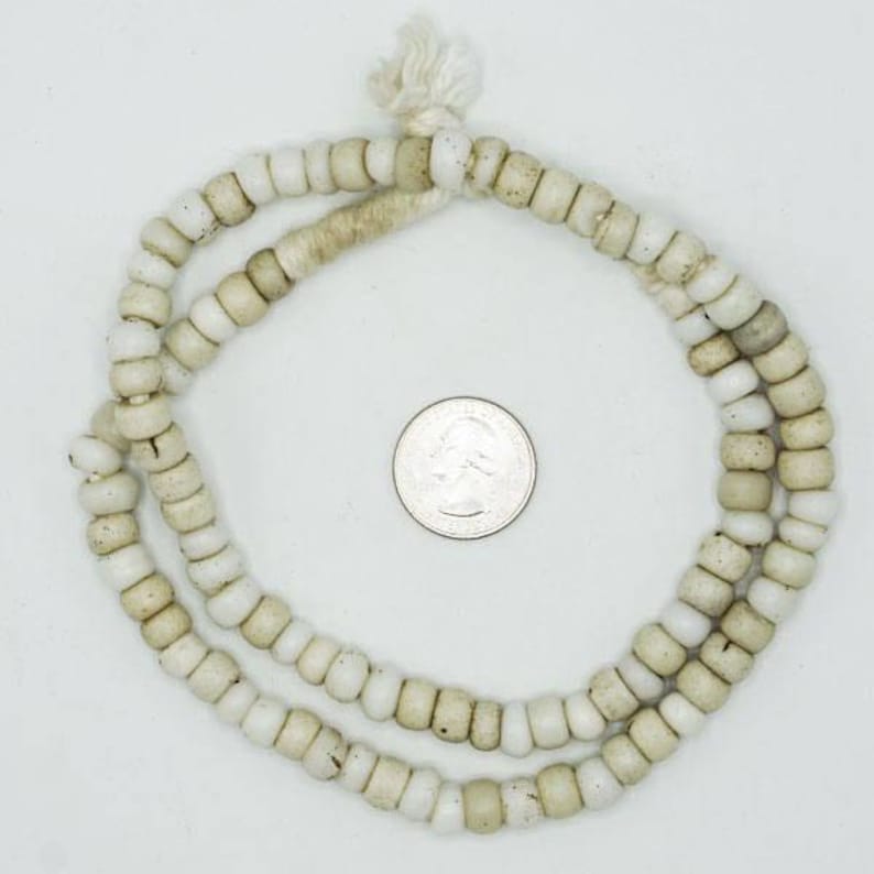 White Padre African Trade Beads - Over 100 years old - Antique Ethiopian Tribal Beads - Wholesale African Glass - 1800s (145F513) White image 4