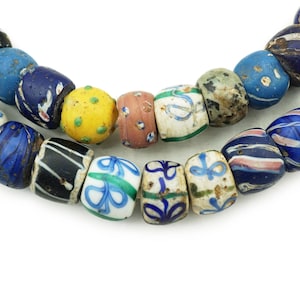 Old Rare Venetian Beads (10-16mm) LONG 36&quot; Strand Mixed Antique Venetian Trade Beads Over 300 yrs old Tribal Beads (2492A052) African