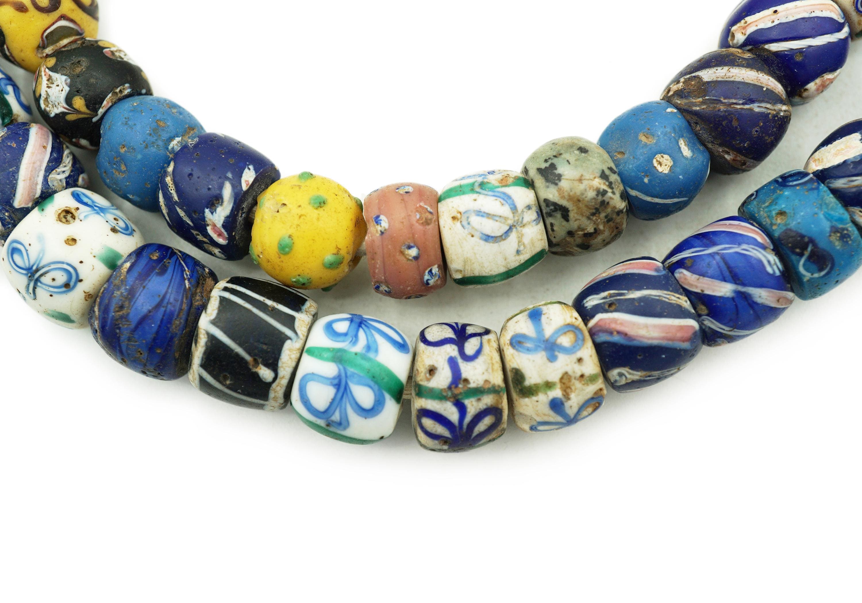 Old Rare Venetian Beads (10-16mm) LONG 36" Strand Mixed Antique Venetian Trade Beads Over 300 yrs old Tribal Beads (2492A052) African