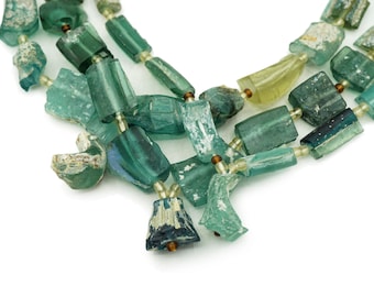 Afghan Ancient Roman Glass Beads (8-15mm) Unique Shaped Full 16" Strand Recycled Roman Glass Beads Afghanistan Wholesale (2209A742) Rustic