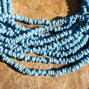 Small Blue Java Glass Beads (3-4mm) Heishi Artisan Made Spacer Ring Beads (2798A215) Indonesian