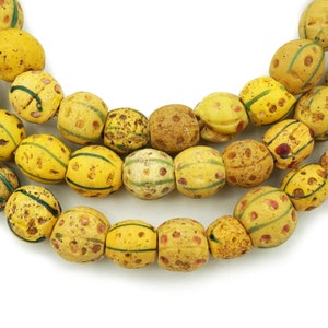 Ancient Venetian King Beads from Africa (9-11mm) Ancient Roman Glass - Mustard Yellow Old Antique Glass Trade Beads (1610F548) Trade