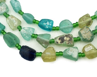 Afghan Ancient Roman Glass Beads (7-12mm) Irregular Shaped 16" Full Strand Recycled Roman Glass Beads Afghanistan (2481A752) Rustic